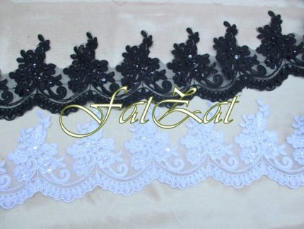 Broderie pe organza - alb, negru