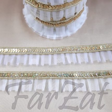 Terminatie din organza cu paiete  cod 15 - alb, ivoire