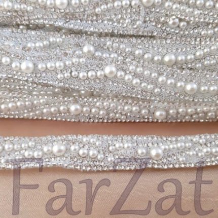 Aplicatie termoadeziva cu strasuri si perle cod 279 - 1,5 cm