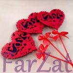 Inimi fetru decorative pe betisor - Cod 15