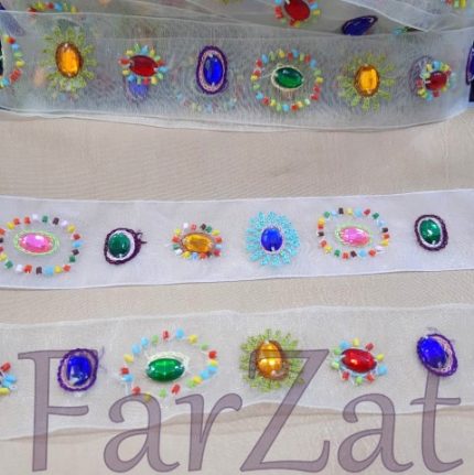 Banda organza cu pietre colorate cod 12