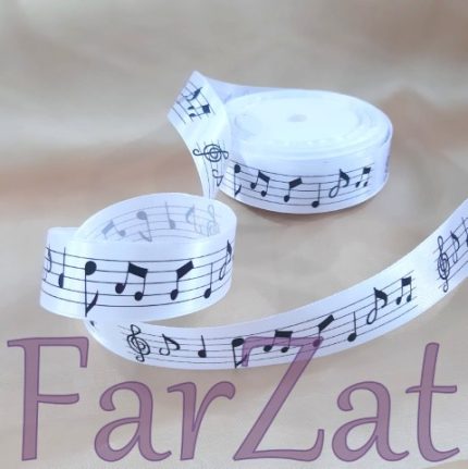 Panglica saten 2,5 cm - Note muzicale